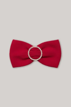 Crystals Red Crepe Bow Brooch