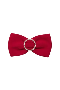 Crystals Red Crepe Bow Brooch
