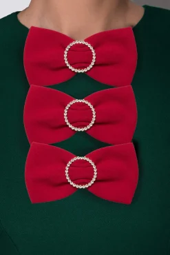 Crystals Red Crepe Bow Brooch