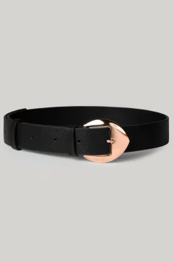 Cupidelle Leather Waist Belt Saffiano Black With Rose Gold Buckle