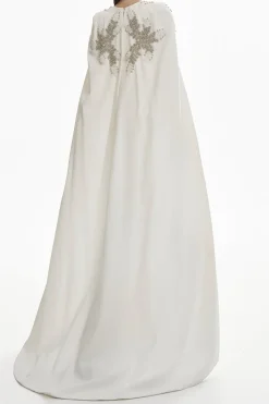 Dalia Crystal-Embroidered Cape Crepe Dress In Off-White