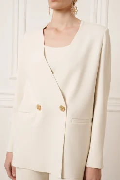 Dona Jersey Double-Breasted Jacket In Off-White