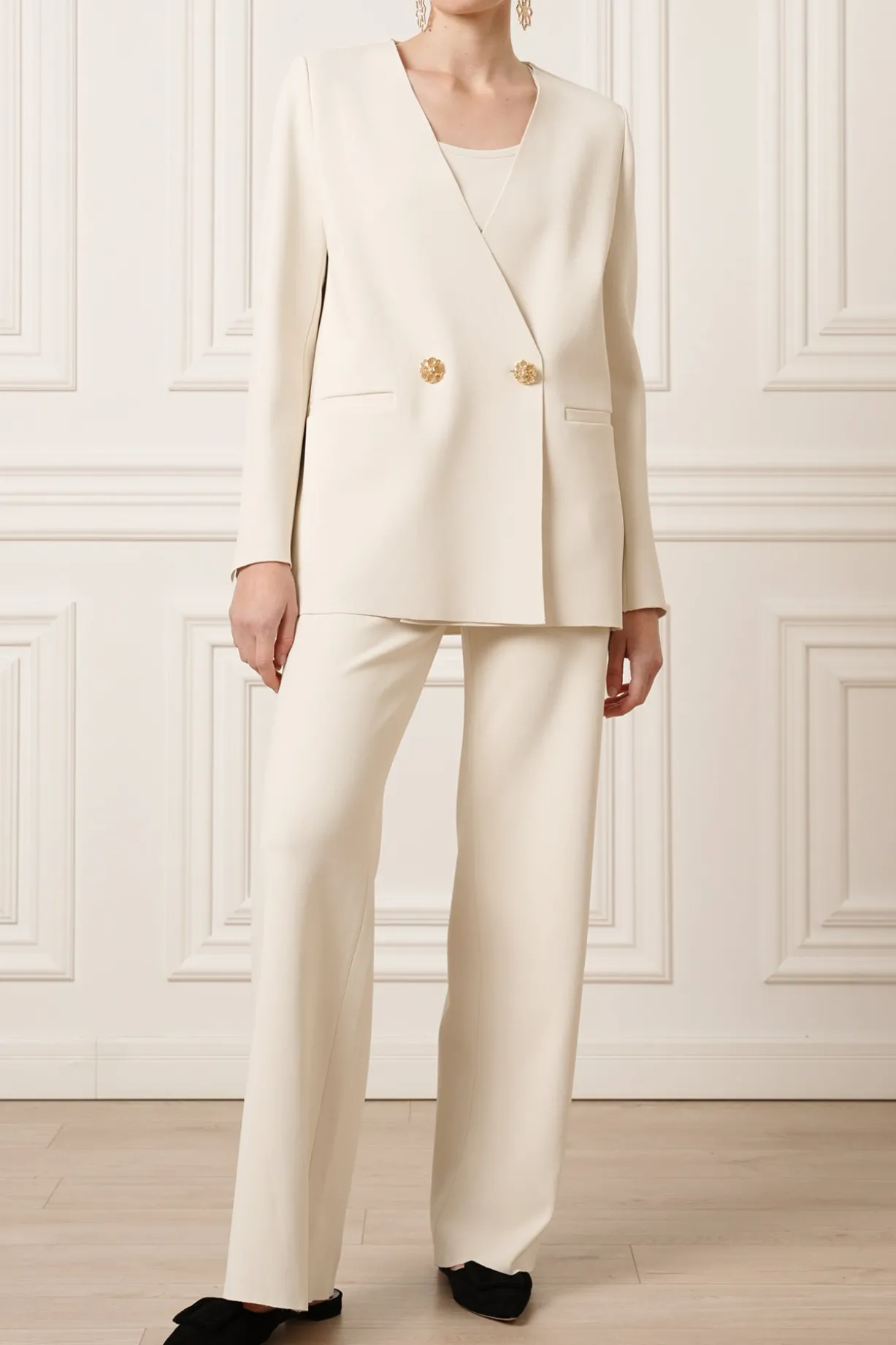 Dona Jersey Double-Breasted Jacket In Off-White