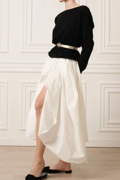Elias Taffeta Midi Skirt In Off-White