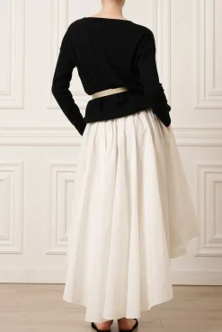 Elias Taffeta Midi Skirt In Off-White