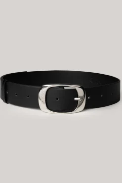 Ellipse Matte Black Leather Waist Belt With Silver Buckle