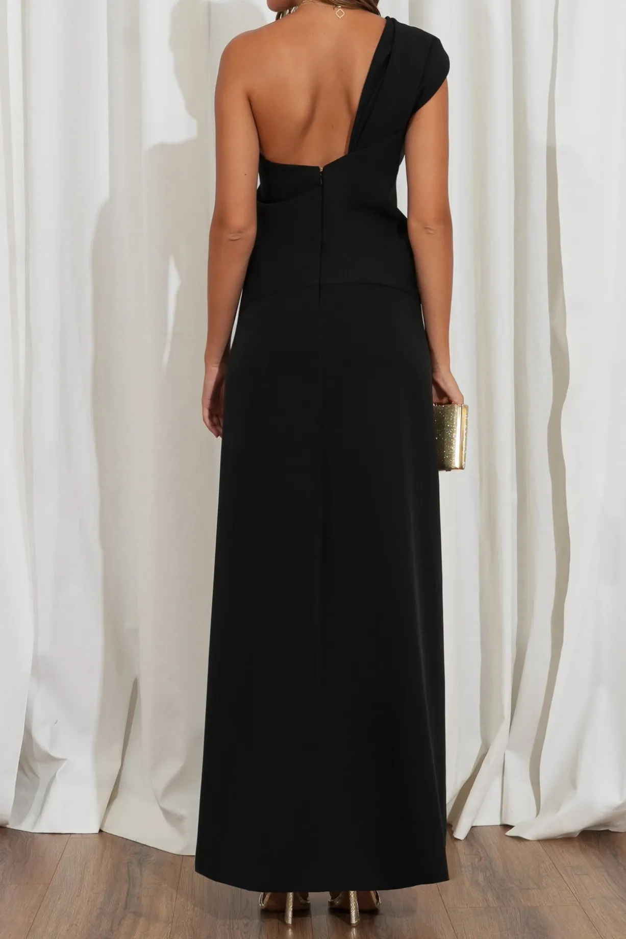 Evie Black Crepe Asymmetrical Dress