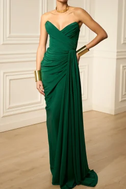 Gaia Silk Dress In Forest-Green