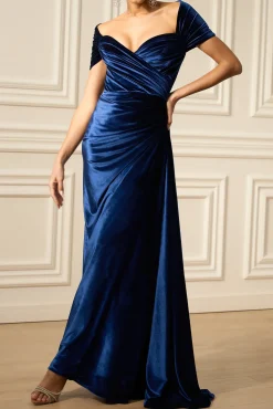 Gaia Velvet Long Dress In Midnight-Blue