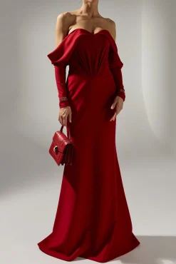 Hala Long Dress In Ruby-Red