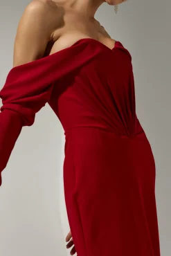 Hala Long Dress In Ruby-Red