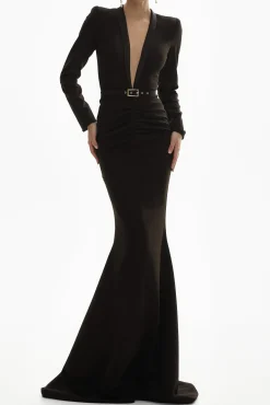 Huda Crepe Long Dress In Black
