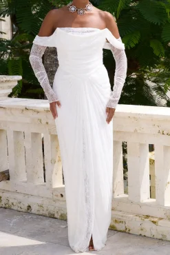 Ines Stretch Lace Dress In Off-White