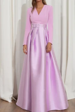 Ivy Soft Lilac Crepe And Mikado Long Dress