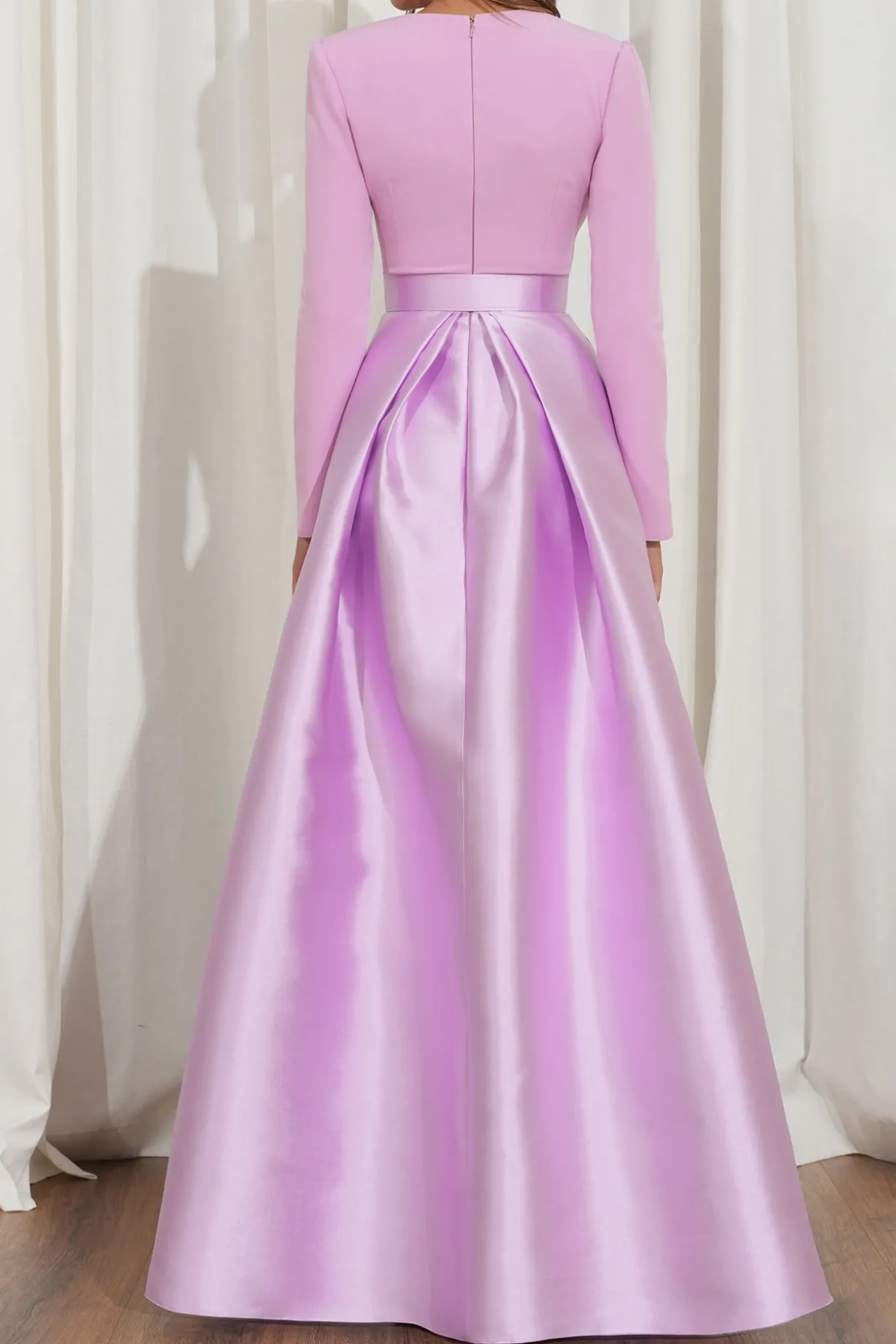 Ivy Soft Lilac Crepe And Mikado Long Dress