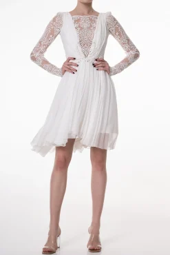 Joelle with Crystals Boho Short Dress In Ivory