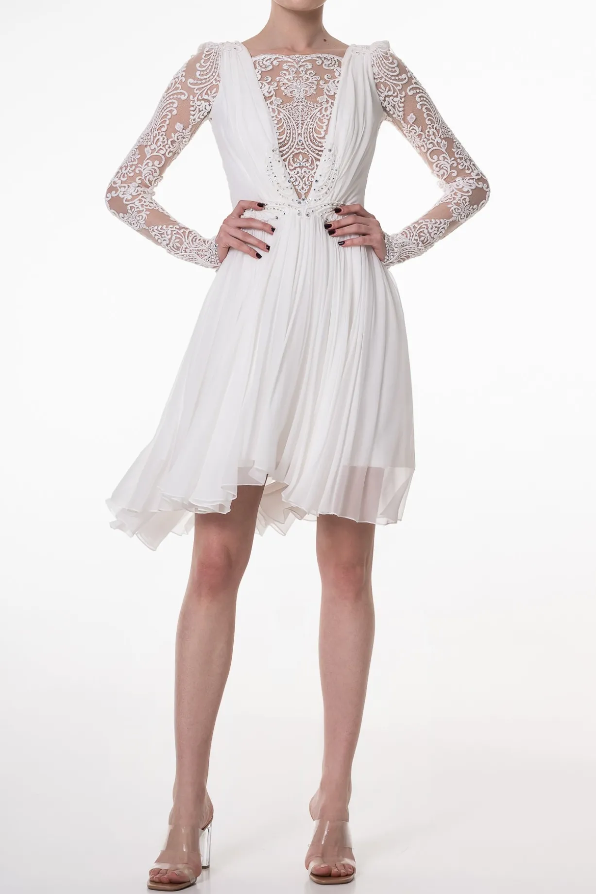 Joelle with Crystals Boho Short Dress In Ivory