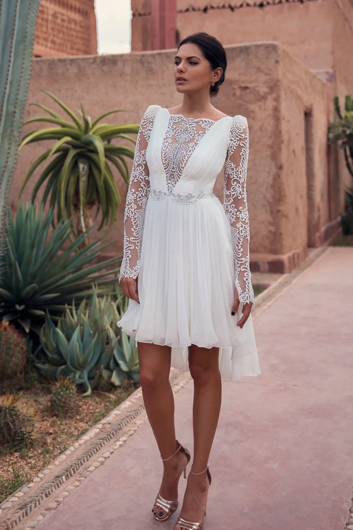 Joelle with Crystals Boho Short Dress In Ivory