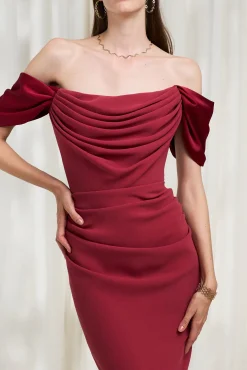 Joud Crepe Satin Long Dress In Rhubarb