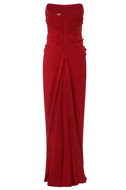 Kala Crepe Long Dress In Ruby-Red