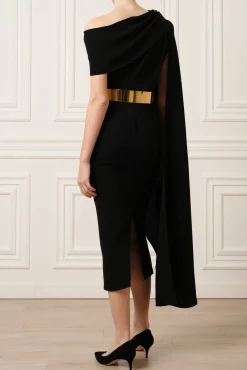 Karen One-Shoulder Midi Dress In Black