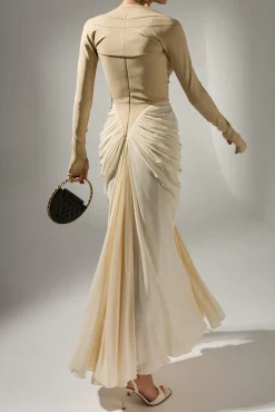Kiara Ankle Length Dress In Cream-Nude