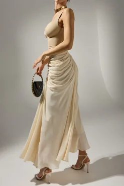 Kiara Ankle Length Dress In Cream-Nude