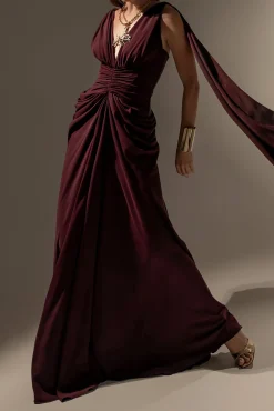 Layla Long Cape-Dress In Burgundy