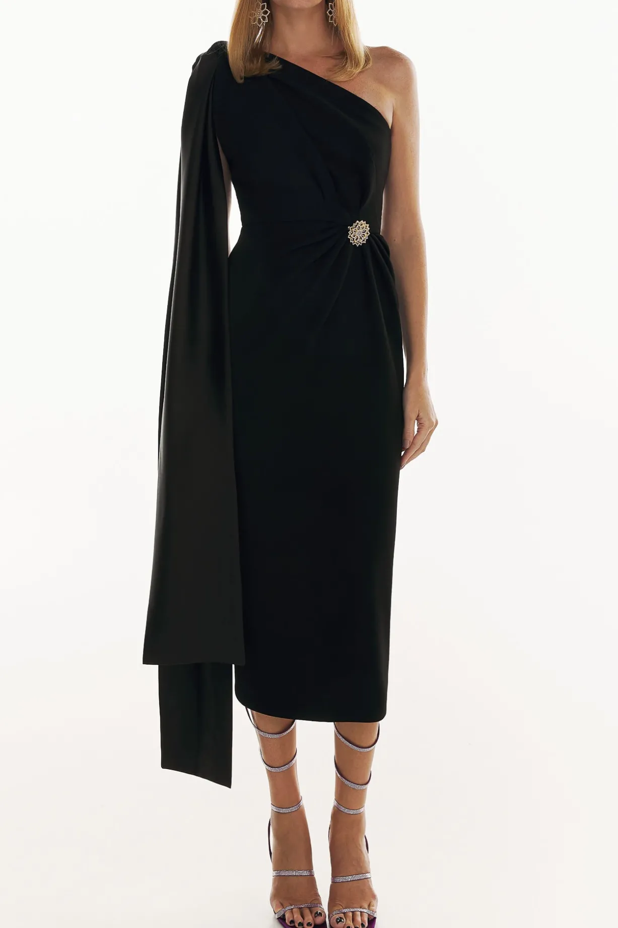 Liv Black Crepe Midi Dress