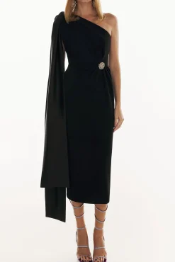 Liv Black Crepe Midi Dress