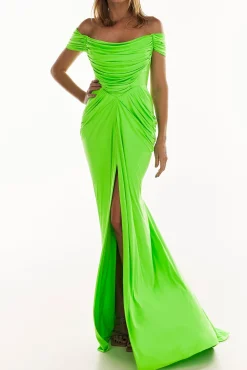 Lorene Jersey Dress In Neon Green