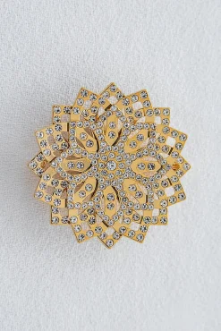 Lotus Brooch - Gold With Crystals