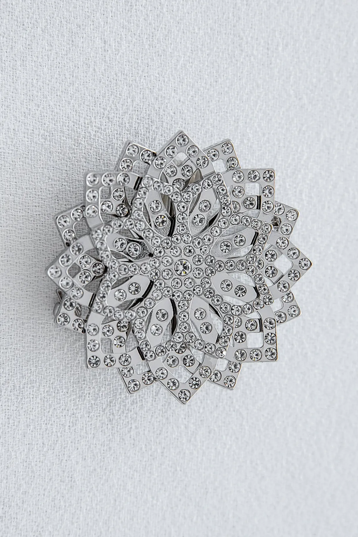 Lotus Brooch - Silver With Crystals