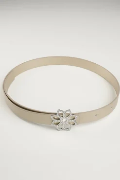 Lotus Leather Waist Belt In Gold With Silver Buckle