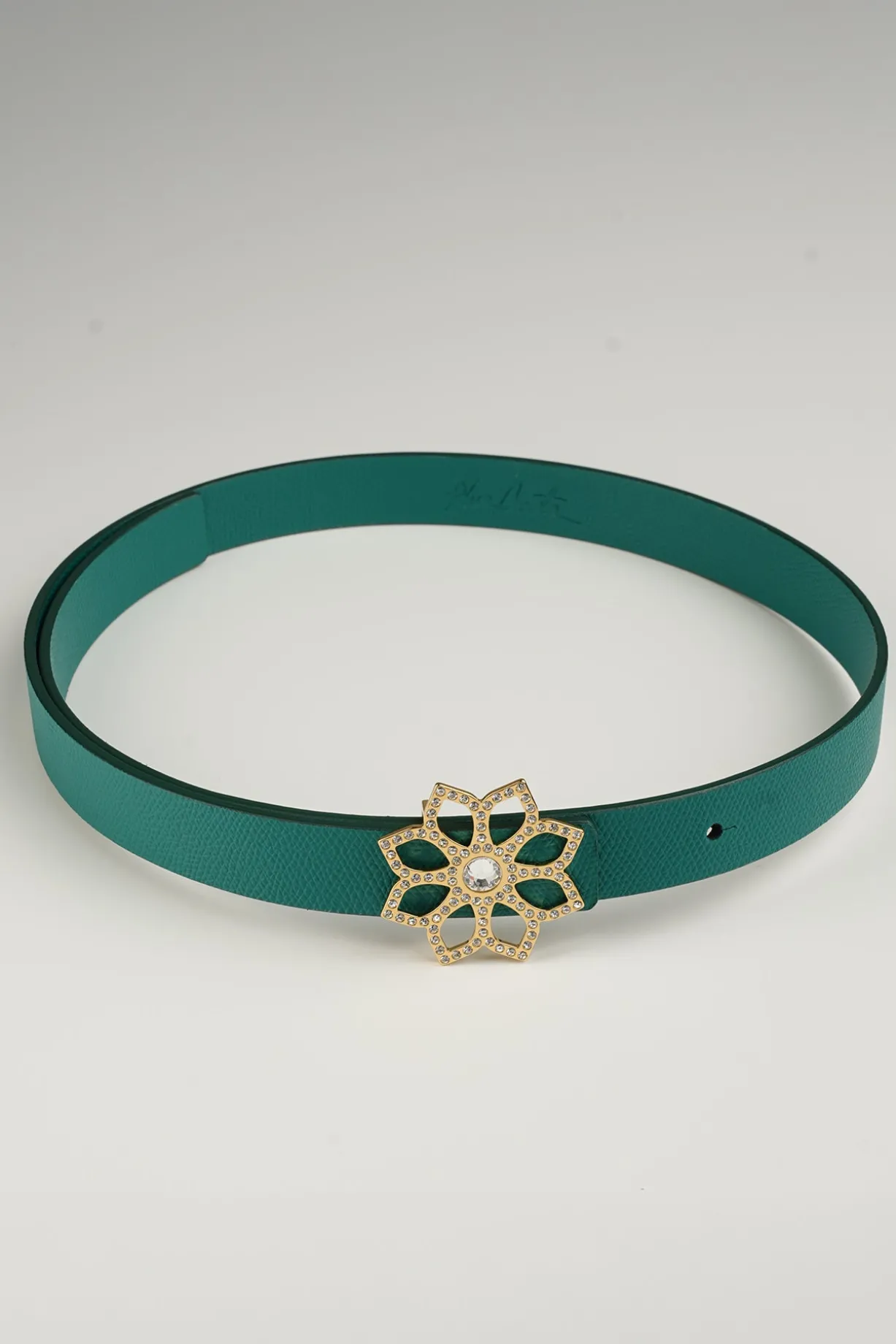 Lotus Leather Waist Belt In Emerald With Gold Buckle