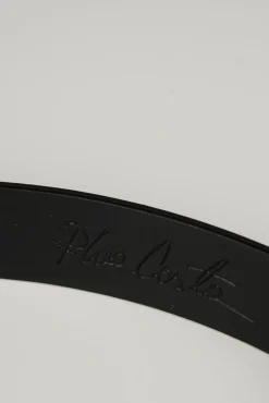 Lotus Leather Waist Belt In Saffiano Black With Rose-Gold Buckle