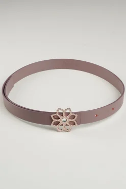 Lotus Leather Waist Belt In Aubergine With Rose-Gold Buckle
