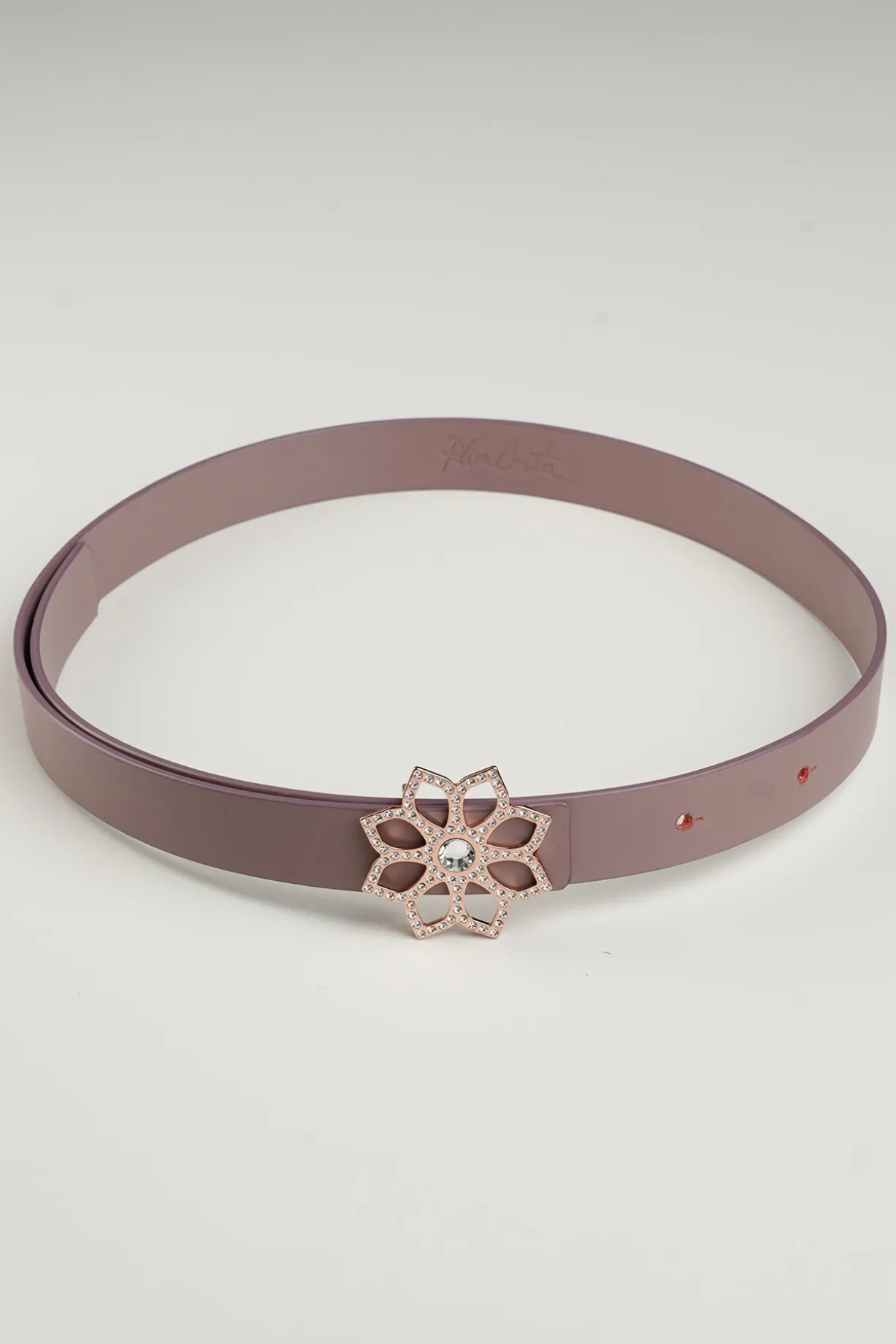 Lotus Leather Waist Belt In Aubergine With Rose-Gold Buckle