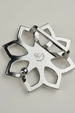 Lotus Leather Waist Belt In Saffiano Black With Silver Buckle