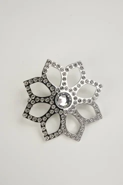 Lotus Single Flower Brooch In Silver Tone