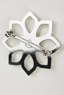 Lotus Single Flower Brooch In Silver Tone