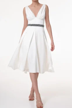 Marilyn Satin Midi Dress In Ivory