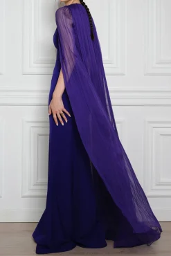 Mina Cape Long Dress In Indigo