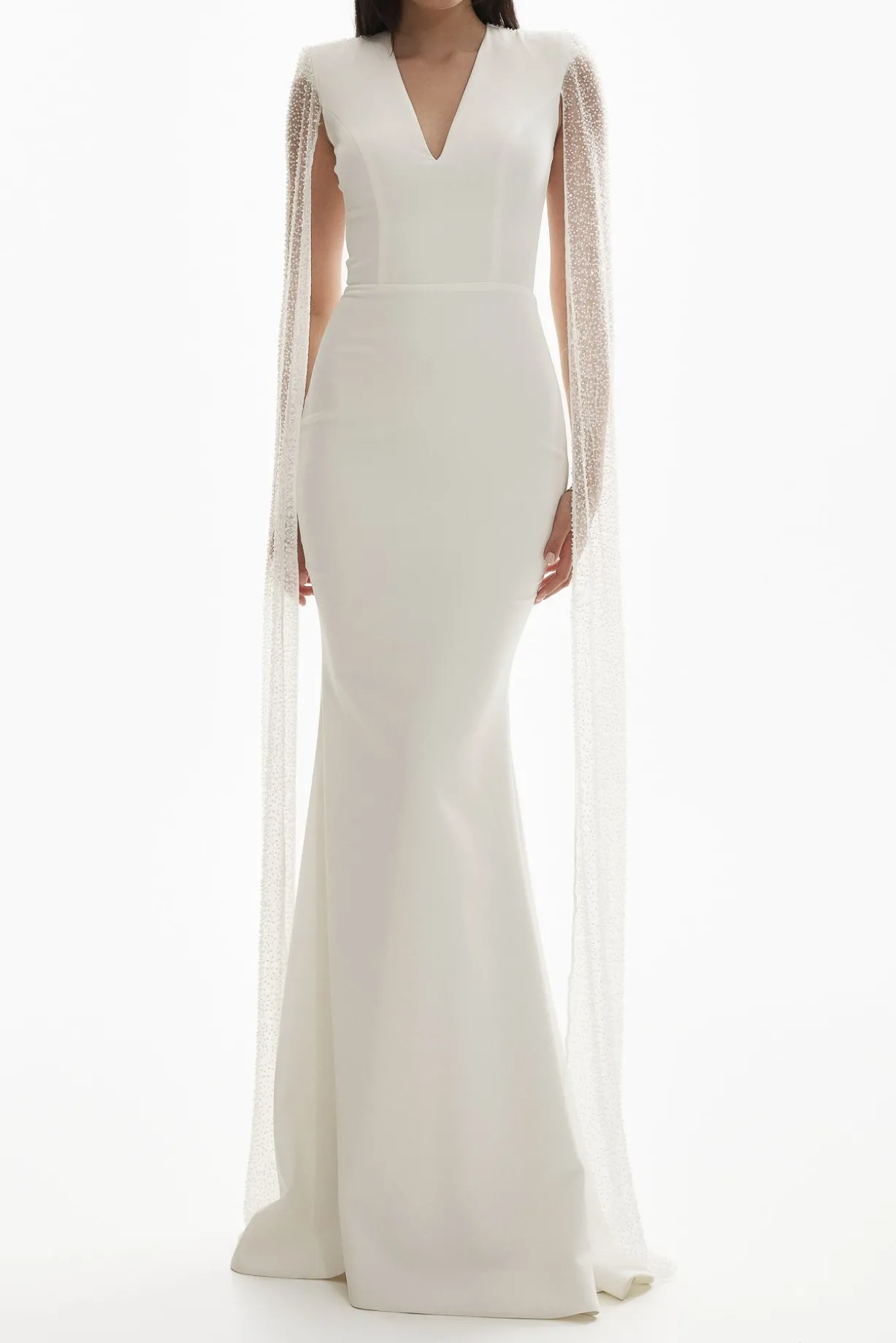 Myra Sequined Cape-Gown In Off-White
