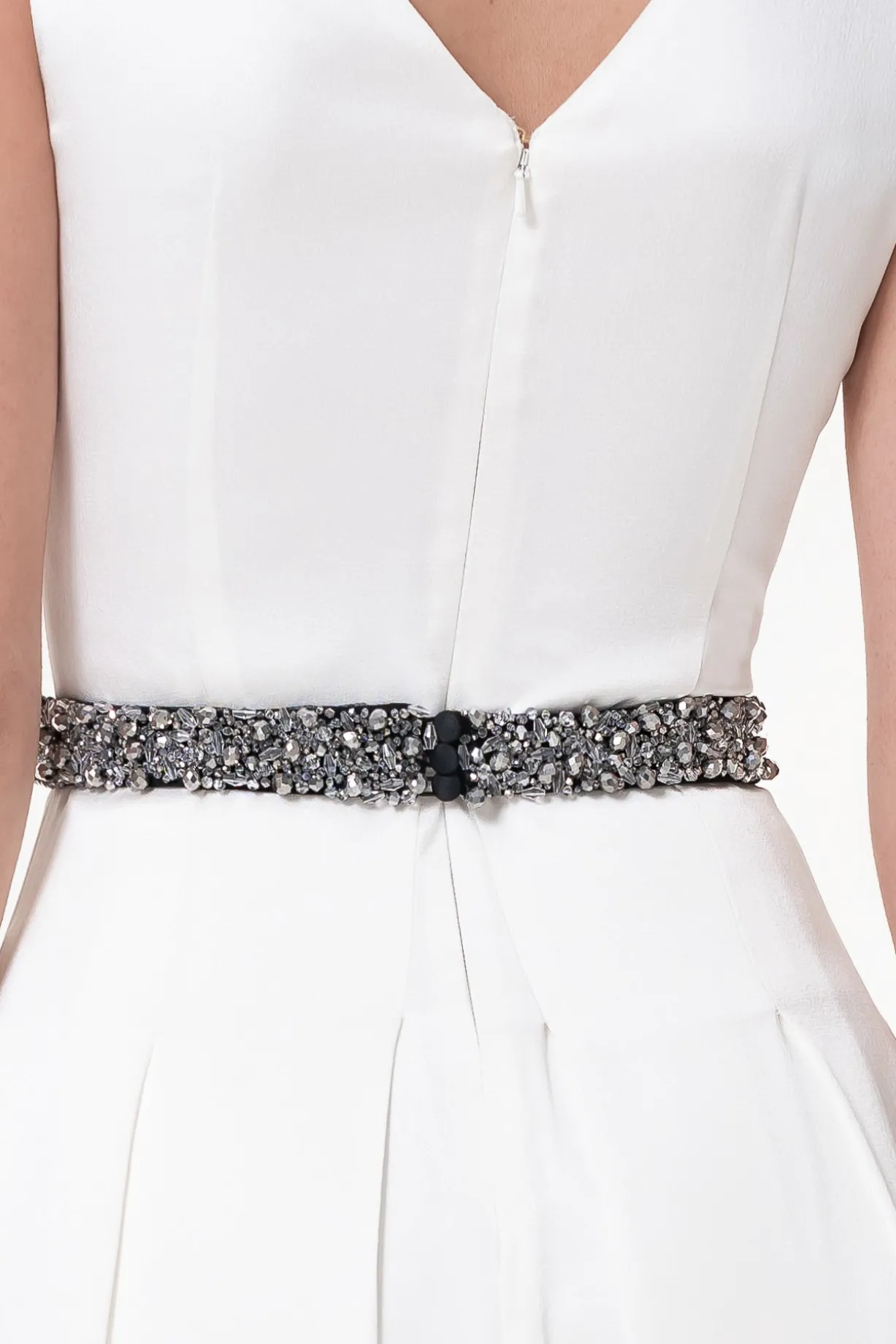 Opulent Crystals Embroidered Black Slim Belt