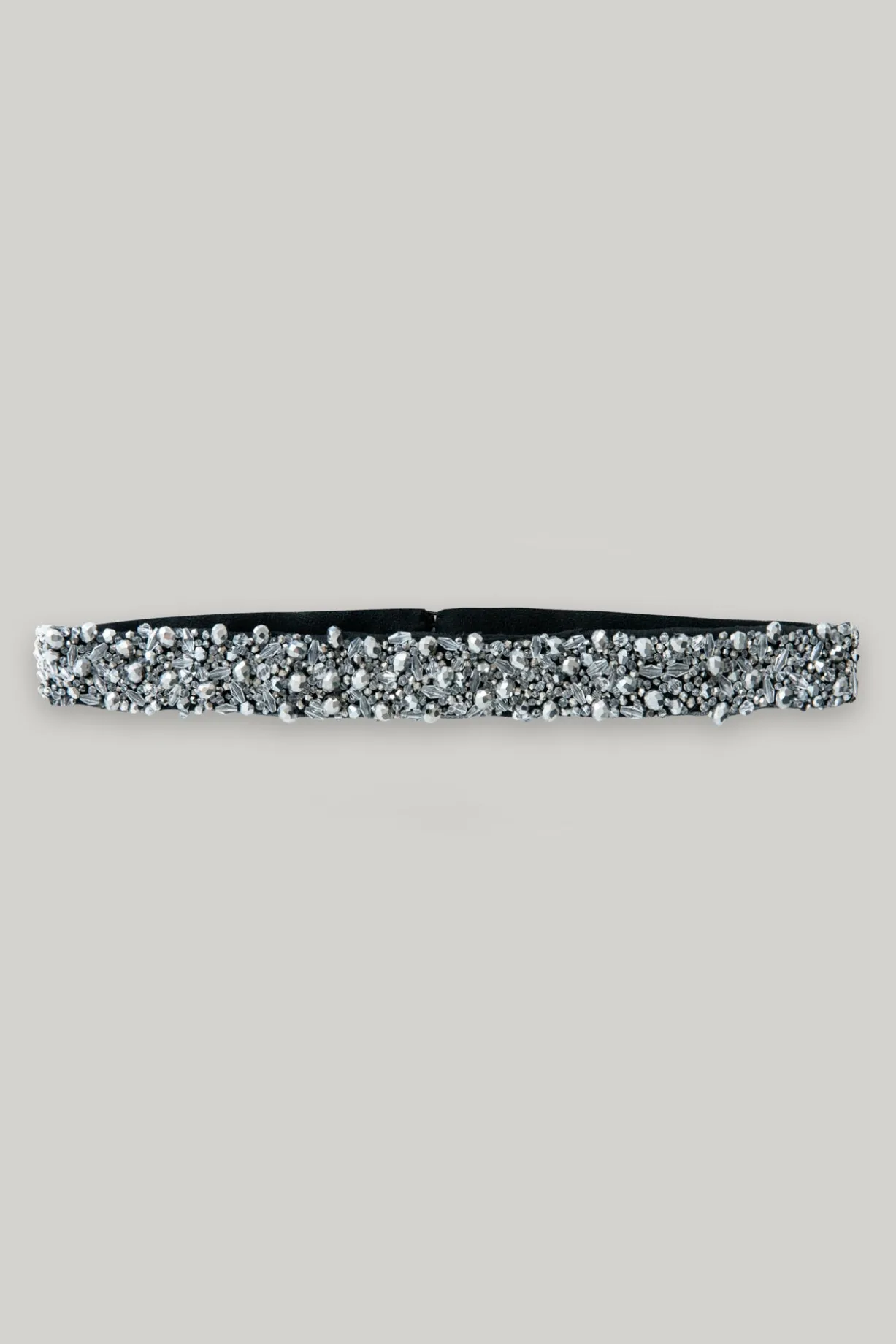 Opulent Crystals Embroidered Black Slim Belt