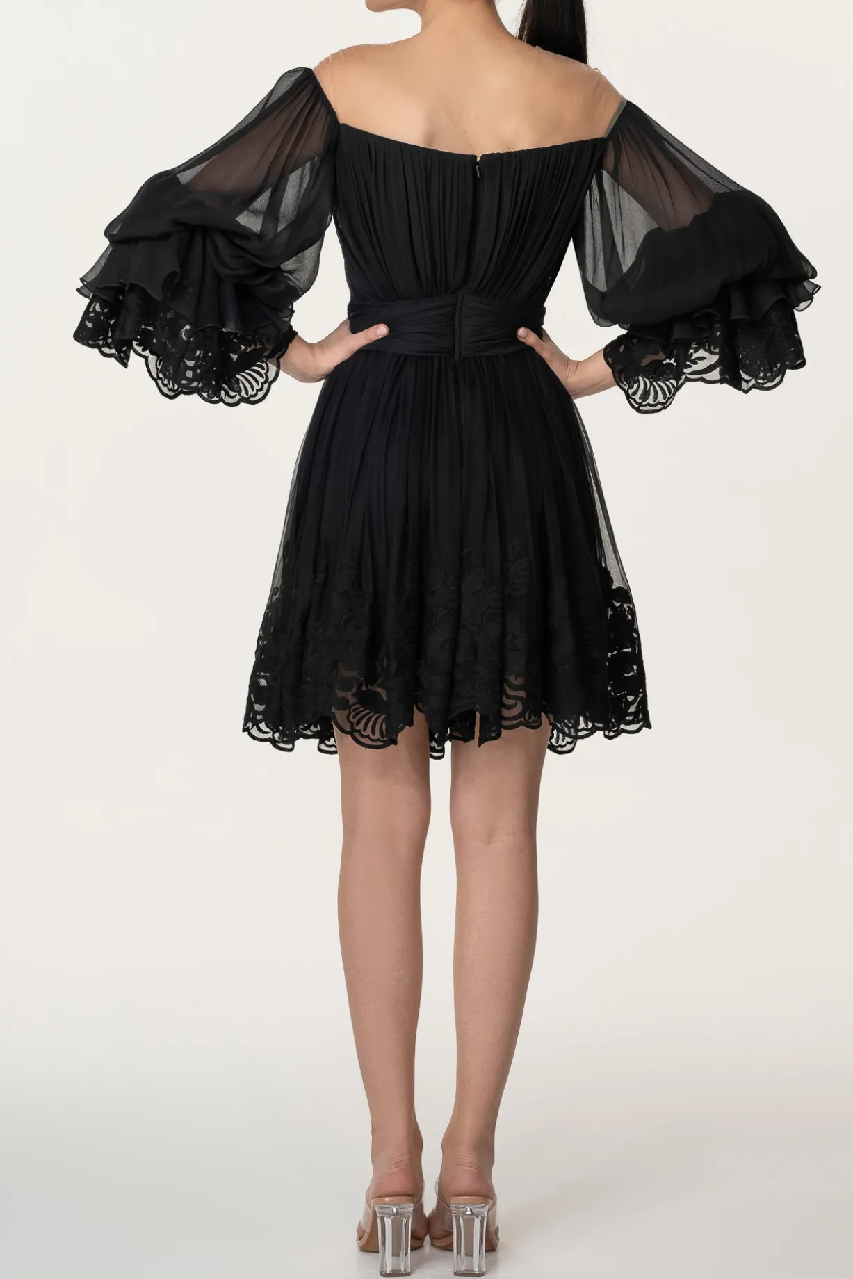 Orla Boho Silk Short Dress In Black