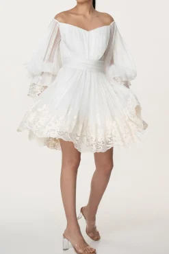 Orla Boho Silk Short Dress In Ivory