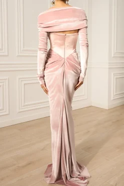 Quinn Long Velvet Gown In Blush