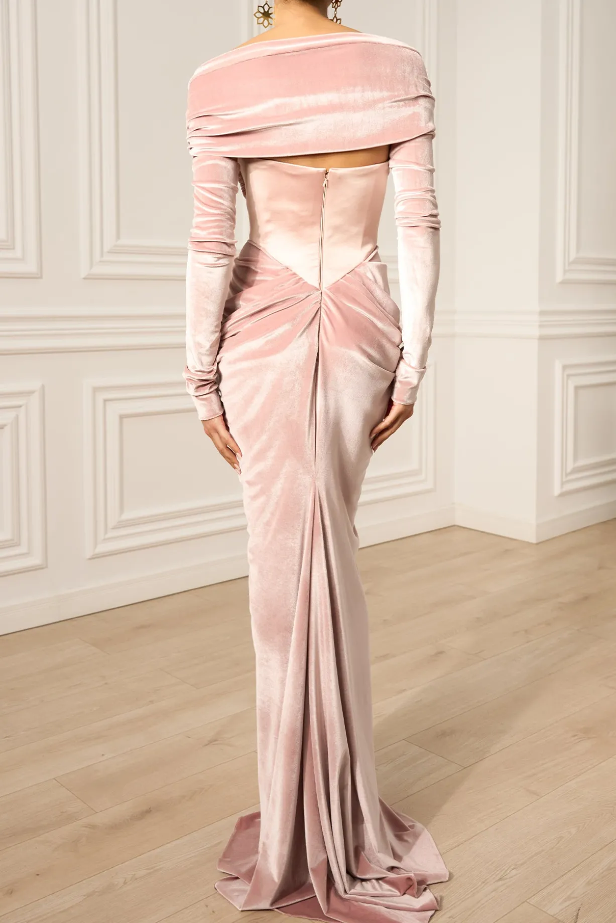 Quinn Long Velvet Gown In Blush